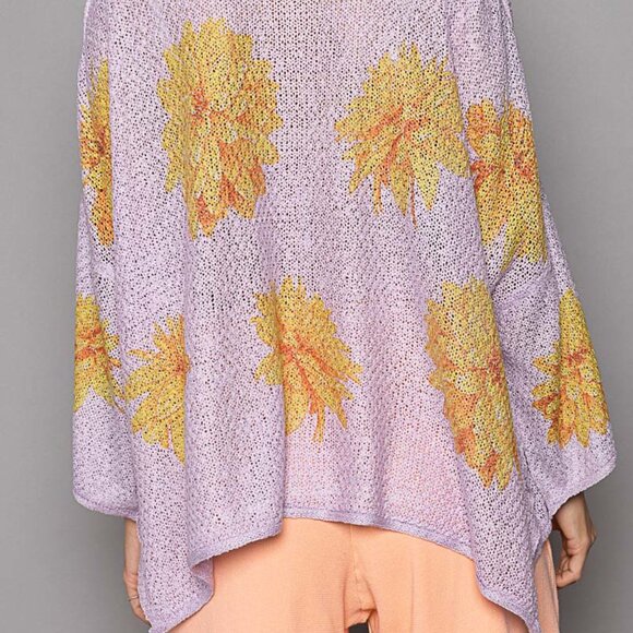 POL LILAC Round Neck Flower Print Solid Light Weight Sweater Top - Picture 4 of 5